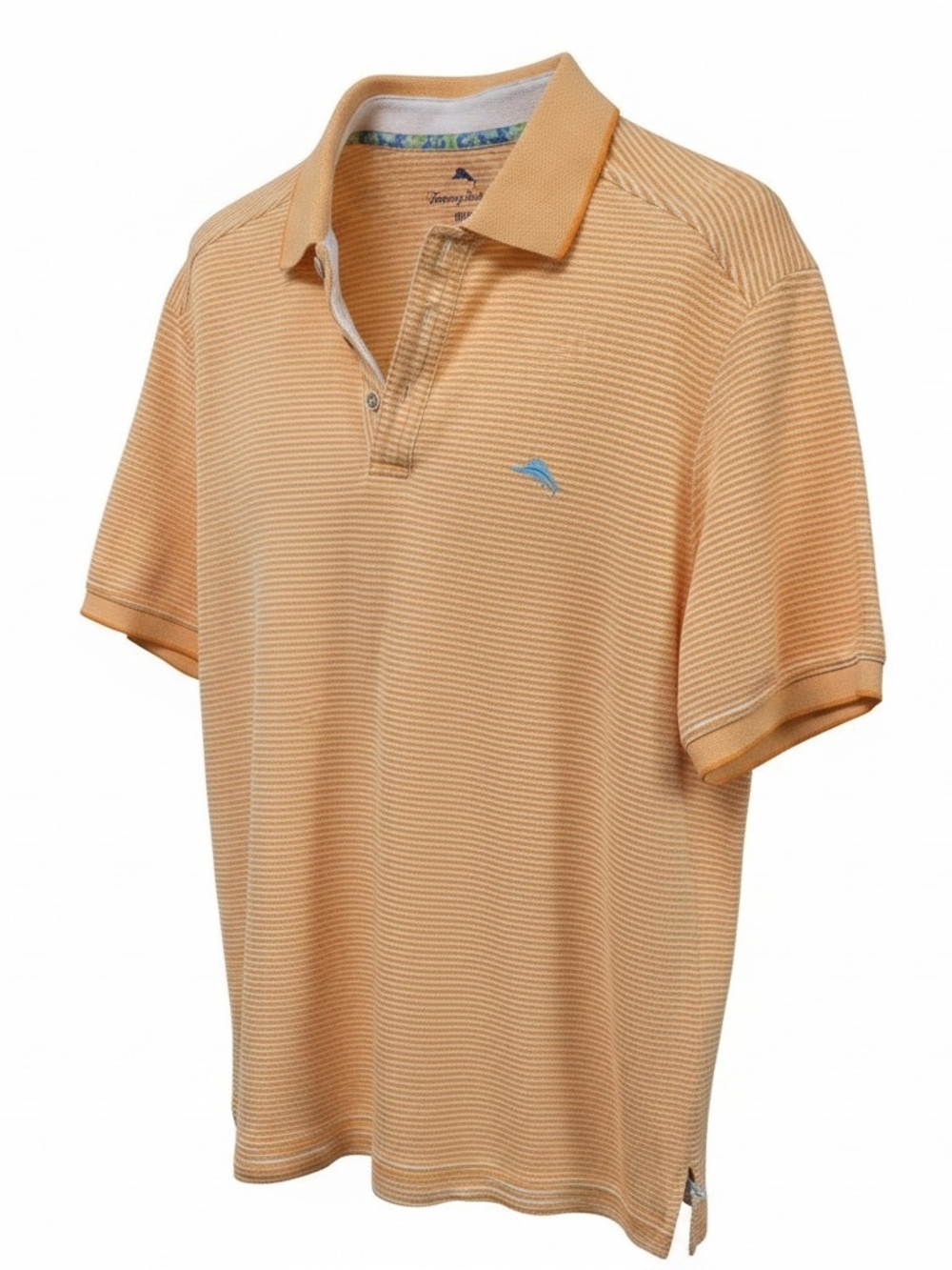 Tommy Bahama Men's Peachy Orange Cream Striped Polo with Logo M